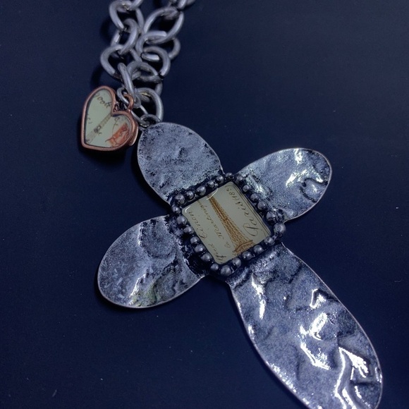 Crave Silver-Tone Paris Cross Necklace with Heart Charm - Picture 11 of 12